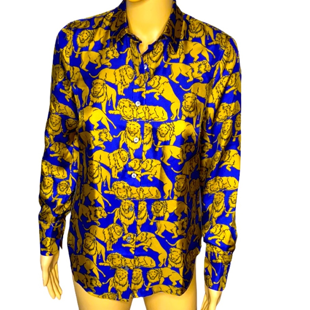 J.Crew Collection Royal Blue Gold
Lion Print Silk Shirt Blouse Size 0 - Picture 7 of 14